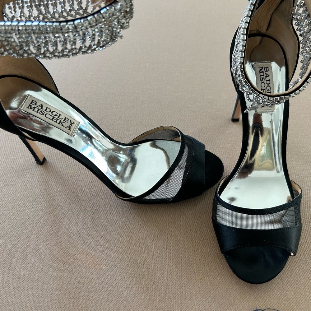 Black Satin and Bling open toe heels